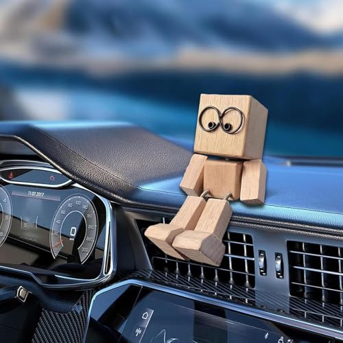 Generisch Charmante Kleine Holzfigur | Wackelnde Holzfiguren Mit Füßen | Handgefertigte Actionfigur Als Auto-Ornament | Lustige Armaturenbrett-Dekoration, kreatives Wackelfigur Auto Autozubehör