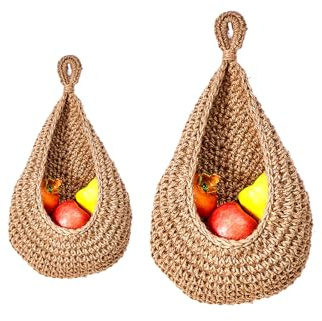 ZSYSD 2 Stück Hängende Wandkörbe Handgefertigter Hängekorb Obstkorb Hängend Aufbewahrungskorb Geflochten Braun Wandkorb Obst Aufbewahrung Hängekörbe für Küche, Wohnzimmer und Schlafzimmer 2 Größen