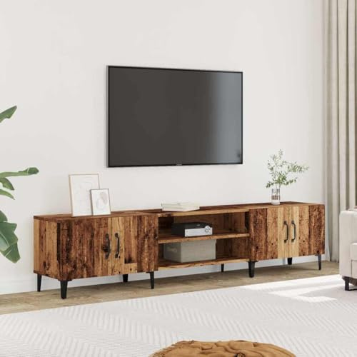 HETFTJN TV Board Altholz 180x31,5x40 cm Lowboard aus Holzwerkstoff mit 4 Fächern Metallfüßen Stabiles TV Möbel Modernes Design für Wohnzimmer Schlafzimmer Flur
