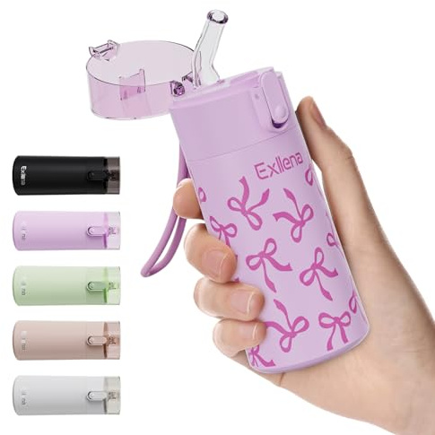 5oz Small Water Bottles with Straw, Mini Water Bottle with One-Hand Open Design, Leak-Proof Locking Lid for Hot&Cold Drinks, Small Travel Water Bottle - 100% Leakproof for School, Travel...(Bow)