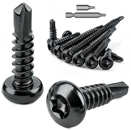 mawmuaw 120 Stk Torx Bohrschrauben Schwarz M4,2x19 mm Blechschrauben Torx | Edelstahl 410, Selbstschneidende Schrauben Linsenkopf, Selbstbohrende Schrauben, DIN 7504, Metalldachschrauben für Möbel Holz