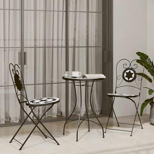 QJBSAVVA klappbarer Bistrotisch 70x50 cm mit 2 Stühlen, Eisen/Keramik, schwarz-weiß, Balkonset