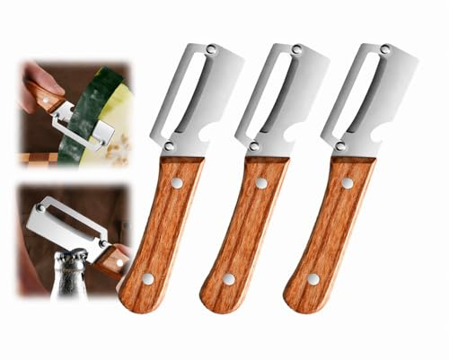 Stainless Steel Vegetable Peeler with Wooden Handle - Multifunctional Vegetable Peeler for Fruits and Vegetables, Sharp Potato Peeler & Easy Grip Veg Peeler (3PCS)