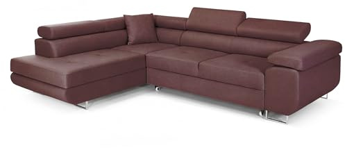 COMFORTINO FURNITURE Ecksofa mit Schlaffunktion PASTI L-Form, Sofa Couch mit Bettkasten, 3-Sitzer Eckcouch, Schlafsofa für Wohnzimmer, Big Sofa Couch mit Schlaffunktion (Bordeaux, Ottomane Links)