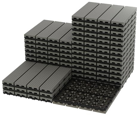 Wetterfeste Klickfliesen für Außenbereich, 27er Set, 30x30cm Verbundstoff Terrassenfliesen, Wasserdicht & Rutschfest, Einfache DIY-Installation, ideal für Balkon, Garten, Pool & Wanddeko, Grau