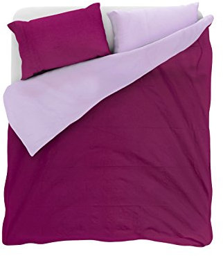 Set Copripiumino 100% Cotone Natural Color, Made in Italy - Parure Copri Piumino - Sacco Piumone 200x200 cm con Doppia Patella e Federa Cuscino, Piazza e Mezza, Prugna/Lilla