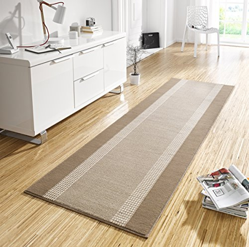 Hanse Home Teppich Läufer Band 80x300cm – Teppichläufer Weicher Kurzflor Teppich Modernes Design Läufer für Flur, Schlafzimmer, Kinderzimmer, Badezimmer, Wohnzimmer, Küche Dekoläufer – Beige Creme