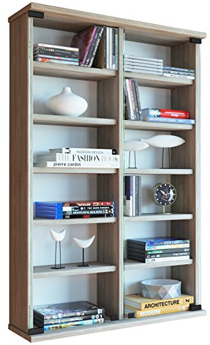 VCM CD/DVD Wandregal 60x18x92 cm 2 Glastüren 12 Fächer CDs DVDs | Medienregal für CDs und DVDs - Wohnzimmer oder Büro - für Musik- und Filmliebhaber - Holzwerkstoff und Glas