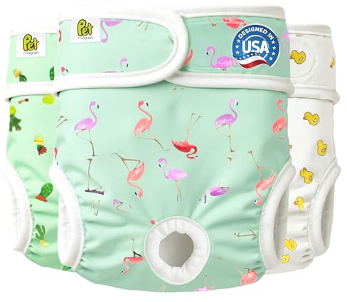 Pet Magasin® Super Absorbent Reusable Dog Diapers for Females (3-Pack) - Ideal Heat Solution, Washable Doggie Diapers for Female Dog - Perfect Doggie in Heat & Period (Trending, M (14”-19” Waist))