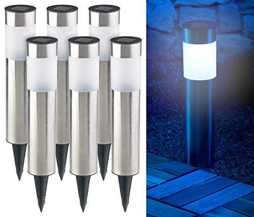 6 bornes lumineuses solaires à LED avec capteur de luminosité - Rondes [Lunartec]