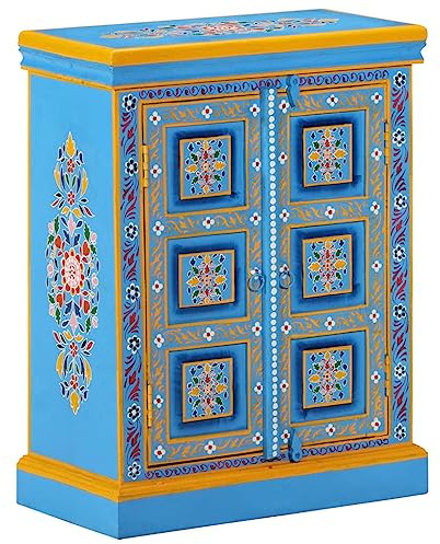 vidaXL Sideboard Massivholz Mango Türkis Handbemalt
