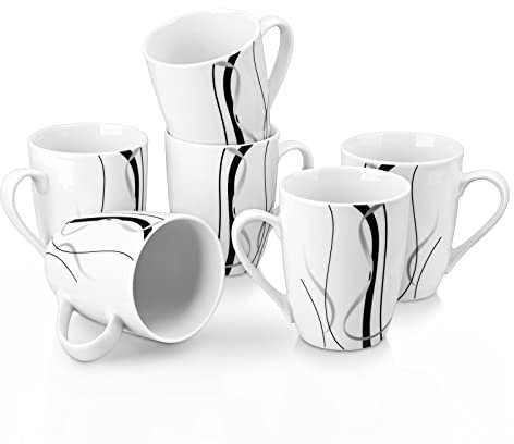 VEWEET Série FIONA, 6 Mugs de 330ml en Porcelaine, Ensemble de Tasse à Café Style Moderne, Tasse de Petit-Déjeuner, Passe au Lave-Vaisselle - Blanc