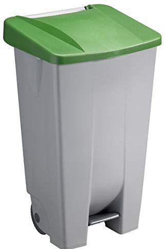 Sunware Basic Poubelle 120 l – 42,5 x 51 x 87,5 cm – Avec roues, pédales, poignée – Gris/vert
