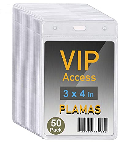 WTQ 50Pcs Zipperless ID Badge Holders, Fits 3x4 Inserts, Quick Open Easy Load Badge Sleeves, Non-sealable, Clear Vinyl Plastic Pouch for ID Card, Nametags, Tickets