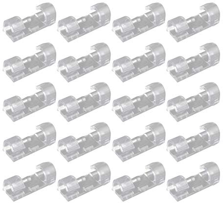 Futheda 20 Stück Kabelclips, Selbstklebend Kabelhalter, Schreibtisch Kabelklemme Set, Netzkabel, USB Ladekabel und Audiokabel Verkabelung, für Haus Auto Büro Kabelmanagement (Transparent)