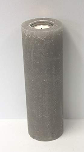 Rustic Kerzen Taupe 25 x 8 cm, mit Teelichteinsatz incl. Teelicht und Teelichtglas, Kerze zum verzieren von Taufkerzen, Hochzeitskerzen