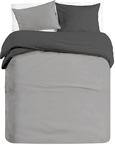 Banzaii Set Copripiumino Bicolor 100% Microfibra con Federe Double Face Matrimoniale 3 pezzi, 250x200 cm Grigio Chiaro/Grigio Scuro