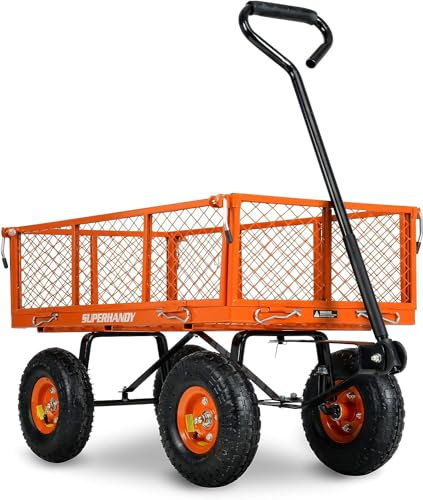 SuperHandy Wagon Utility Cart Handkarre Manuell Heavy Duty Rasen Garten mit abnehmbaren Seitenmaschen 180 kg maximale Kapazität, Schwarz