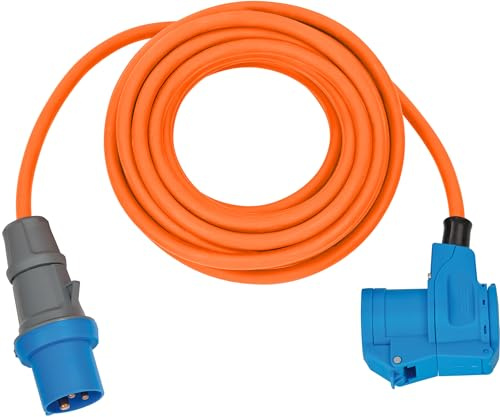 Brennenstuhl, cavo adattatore CEE da campeggio con spina CEE e giunto ad angolo con presa combinata con contatto di protezione, cavo da 10 m in arancione, 230 V/16 A, per uso esterno, Made in Germany