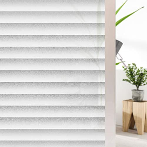 Shackcom Fensterfolie Sichtschutz Selbsthaftend Blickdicht Milchglasfolie Sichtschutzfolie 90x400cm Statisch Haftend Anti-UV Dekorfolie mit Streifen Jalousette Muster für Wohnzimme Badezimmer-J007