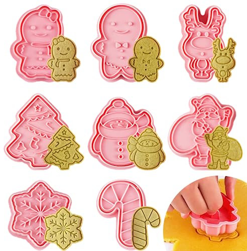 Bluelves Weihnachtskeks Ausstecher Set, 8 Stück Weihnachten Ausstechformen, 3D Pressbare Keksausstecher, Keksstempel Weihnachten für Kinder Cookie Backen