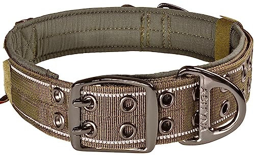 ADITYNA Strapazierfähiges Hundehalsband für extra große Hunde – reflektierend, mit Griff für Training und Spazierengehen – breit, dick, taktisch, weiches Neopren, gepolstert, Grün