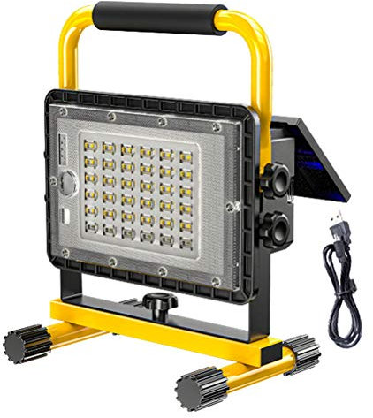 LED Tragbar Baustrahler mit Solarpanel, 200W Arbeitsleuchte 8000LM Mit USB Wiederaufladbare, 6000K Kaltweiß, Akku 20800mAh, 4 Lichtmodi, Außen Wasserdicht Arbeitslicht für Garage Werkstatt Camping