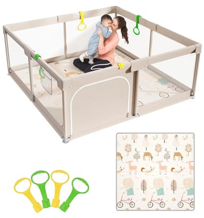 Mloong Baby Playpen with Mat, 59x59 Inches Extra Large Playpen for Babies and Toddlers, Indoor & Outdoor Activity Center, Safety Baby Fence