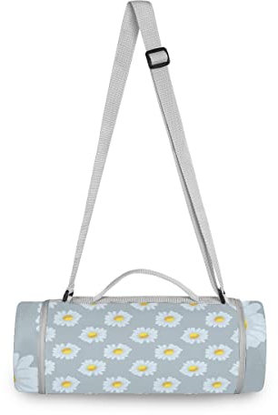 Blume Blaues Gänseblümchen Picknickdecke wasserdicht Kreative Runde Picknick-Matte Kampierende Strand Yoga Decken Matten im Freien Faltbar Leicht Matte Decke mit Tragegriff(148cm x 148cm)
