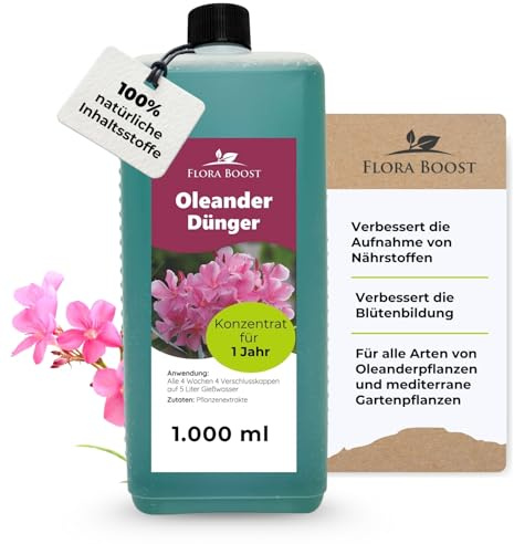 Flora Boost Oleander Dünger 1L, Flüssigdünger für bis zu 200L Gießwasser | Dünger für Oleander & mediterrane Pflanzen, 100% natürlicher Pflanzendünger, flüssiger Blatt- & Wurzeldünger