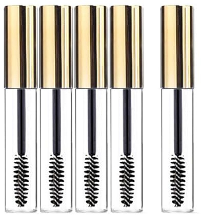 KEAIYYJ- Empty Mascara Tube and Wand Castor Oil Dispensers Eyelash Brush Spoolies Refillable Cosmetic Containers Bottles Gold 10ml 5 Pack