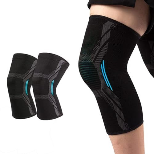 MILAIUN Ginocchiera Ortopedica Fascia, 2 Pezzi Tutore Ginocchio Legamenti Menisco per Uomo e Donna, Elastica Sportiva Ginocchiere l'artrite e il Recupero da Iinfortuni, Palestra, Calcio(L, Nero Blu)