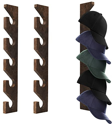 Bessny 2PCS Wall Mounted Wooden Hat Rack for Baseball Caps - Solid Wood Organizer & Storage Display for Closet Door, Bedroom, Entryway, Laundry