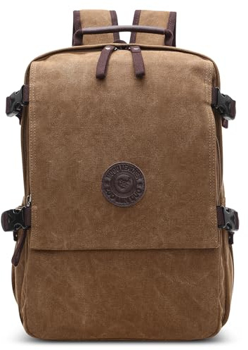 DORRISO Viaje Mochila Hombres Mochila para Portátil Adapta a 15.6 Pulgadas Portátiles Mochila de Negocios Trabajar Viaje Causal Escolar Montañismo Cámping Durable Lona Mochila Marrón