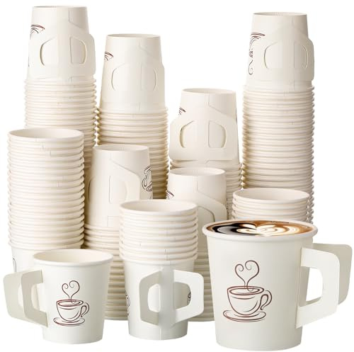 Tessco for you 200 Count 4 oz Disposable Espresso Paper Cups Bulk with Handle, Ideal for Party Hot Cold Drinking Coffee, Tea, Cocoa, Juice, Picnic, Home, Office, Travel and Events