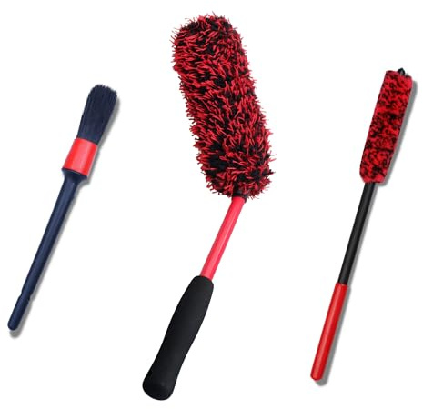 oesee Angled Wheel Brush Kit 3 Pack- Angled Microfiber Wheel Brush, Wheel Barrel Brush, Detailing Brush Scratch Free Calipers Woolies Spoke Brush Cleans Brake Dust from Barrels& Hard to Reach Areas