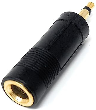 DRUT 1pcs 6.35mm Mono Jack Socket to 3.5mm Mono Jack Plug Audio Cable Converter Adapter Gold Plated Contacts (Black)