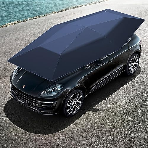 BrightFootBook Car Umbrella - Foldable Car Sun Shade Cover, Remote Control, Blue, 4.2m