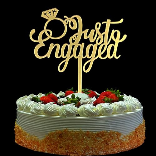 OIXCMNJQ Mirror Gold Just Engaged Cake Topper for Bridal Shower, Mr and Mrs Wedding/Engagement/Marriage Party Decoration Supplies