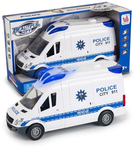 CELMAN Polizei Auto Spielzeug - 1:14 Polizeiauto mit Sound und Licht, Friktionsmotor, inkl. Batterien, Groß Spielzeugauto für Kinder ab 3 4 5 6 7 8 Jahren