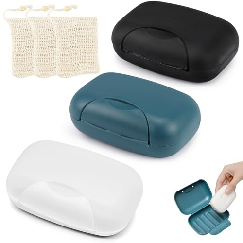 TUZHE Lot de 3 boîtes à savon de voyage étanches de qualité supérieure avec passoire d'écoulement et sacs à savon en sisal pour la maison ou les voyages