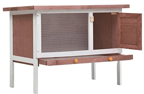 Coavain Kaninchenstall Braun und Weiß 90x45x65 cm Witterungsbeständig Kleintierstall Kleintiere Spielen Sich Frei Bewegen Unterhaltungsbereich Sicherheit Kleintiergehege Einfacher Zusammenbau