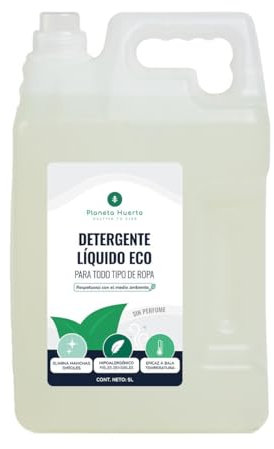 PLAMETA HUERTO | Detergente Líquido Ecológico Sin Perfume 5L – Detergente Líquido biodegradable para ropa blanca y de color, eficaz a baja temperatura, ideal para piel sensible y bebés