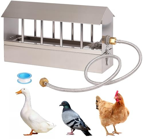KHEARPSL Automatische Hühnertränke Edelstahl Hühnerwasserspender Taubenwasserspender mit Schwimmerventil Automatische Befüllung Wasser Geflügeltränke Brunnen für Ente Gans Taube Wachtel