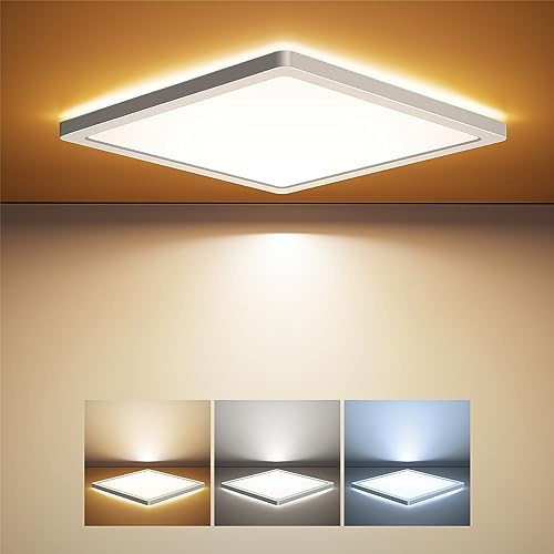 BLNAN LED Deckenleuchte 24W Deckenlampe Flach, Warm Neutral Kalt Weiß 3000K/4000K/5000K, 2400LM Panel mit Hinterleuchtung für Schlafzimmer, Wohnzimmer, Küche, Flur, Bad, Keller, Ultradünn 30CM