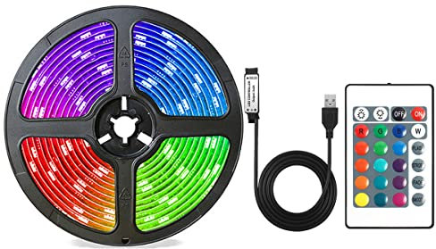 Diuturnous USB Powered LED Strip Lights, 24 Keys Remote RGB 5050 Flexible LED Lights, 16 Dimmable Colors for Decoration (1m)