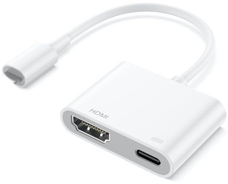 Lighting to HDMI Adapter 1080P 【MFi Certified】 HDMI Cable Adapter Sync Screen Video & Audio Digital AV Converter with Charging Port for iPhnoe/iPad/iPod/HDTV/Projector/Monitor,No Power Need