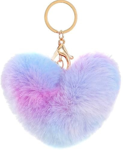 JOIUXNER Porte-clés en peluche en forme de cœur avec pompon en forme de boule de fourrure pour voiture, sac à dos, pendentif doux
