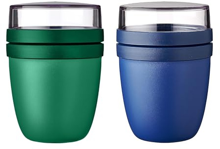 Mepal | Lunchpot Ellipse Mixed | Vivid Green + Vivid Blue | Müslibecher to go | Unterteilung für Joghurt & Müsli | 500 ml + 200 ml | Geeignet für Gefrierschrank, Mikrowelle & Spülmaschine