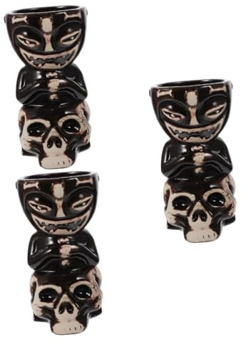 Cabilock 3 Pièces verre à vin tête de mort Coupe à vin sur le thème d'Hawaii tasse tiki tête de mort gobelet à cocktail mug tiki fiesta tasses tiki vaisselle de fête hawaïenne céramique